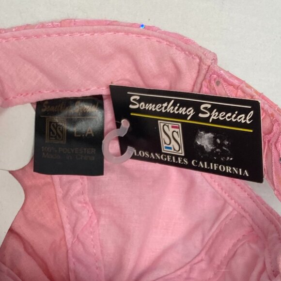 Something Special Sheer Burnout Glittery Velcro Strap Baseball Trucker Cap Pink - Picture 6 of 7